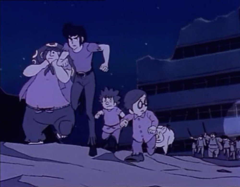 Kento e i suoi amici scappano dopo un furto (Daltanious – Toei/Sunrise, 1979) Kento e i suoi amici scappano dopo un furto (Daltanious – Toei/Sunrise, 1979)